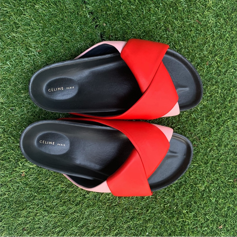 Old Celine leather twist sandals in red/pink